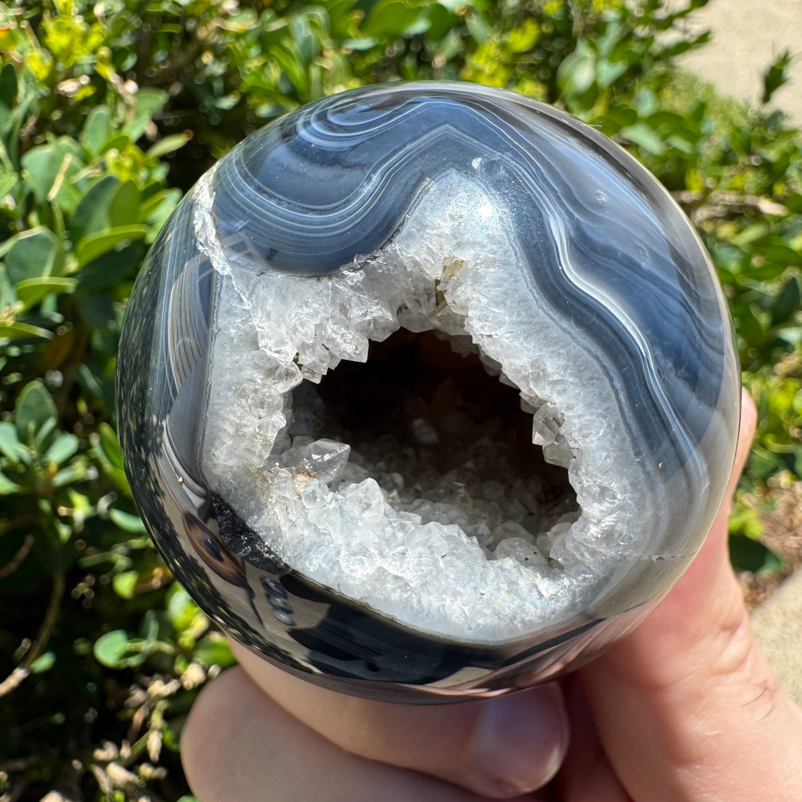 Natural Druzy Onyx Sphere Polished Crystal with Druzy Pockets
