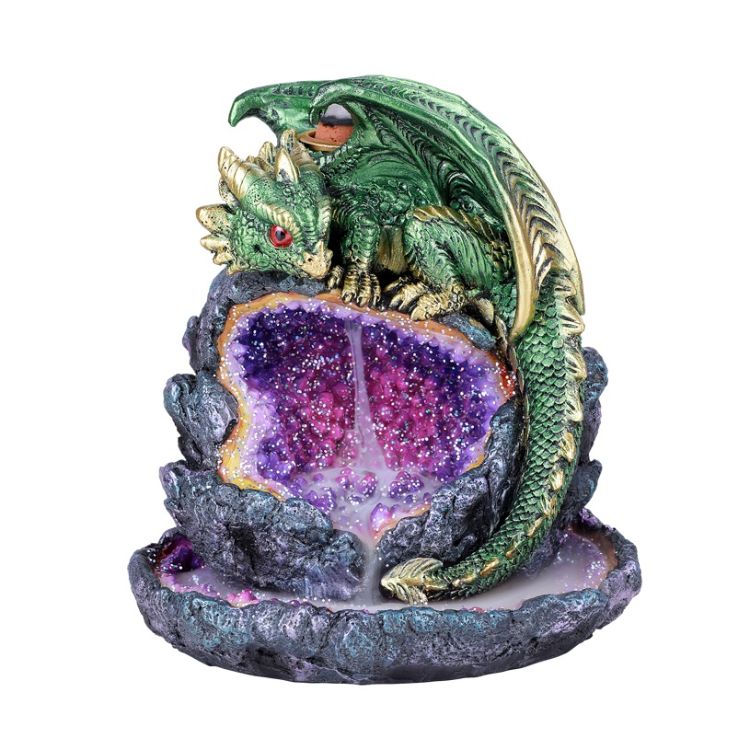 Green Dragon Geode Backflow Incense Burner