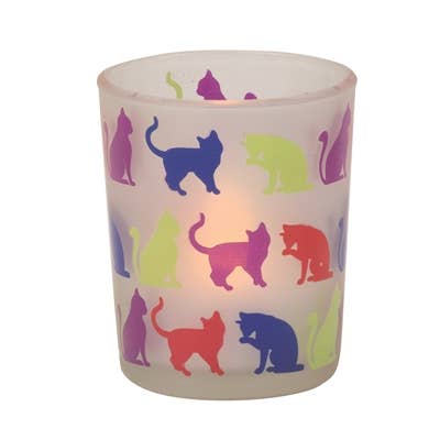 Frost Glass Cats Silhouette Votive Holder