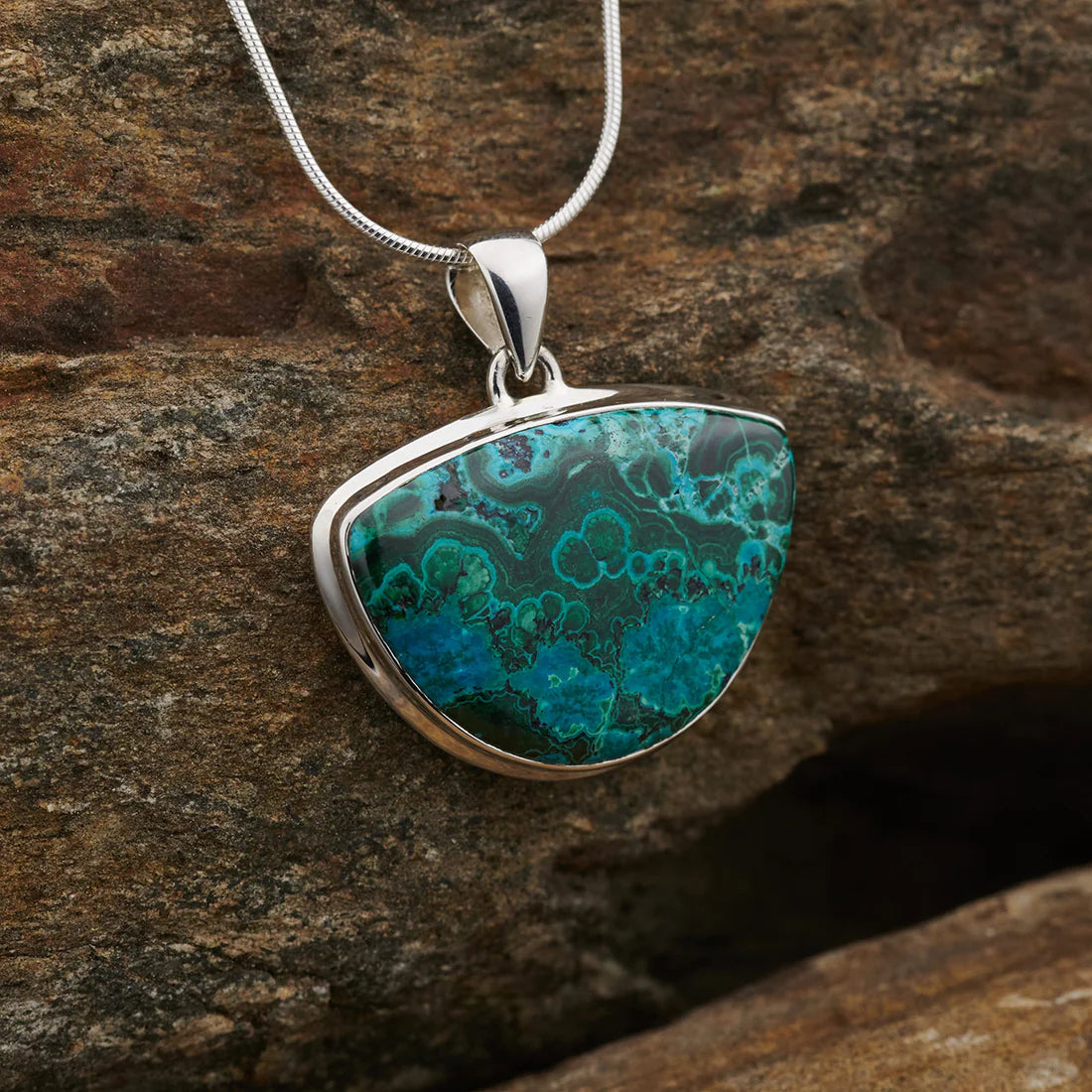 Malachite In Chrysocolla Sterling Silver Pendant