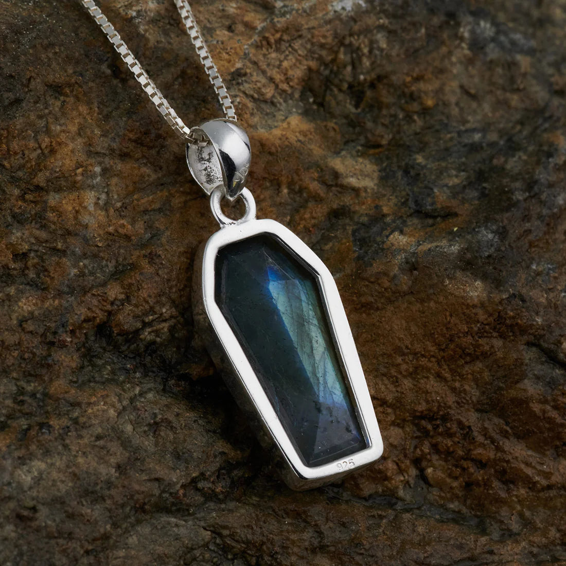 Labradorite Sterling Silver Coffin Pendant