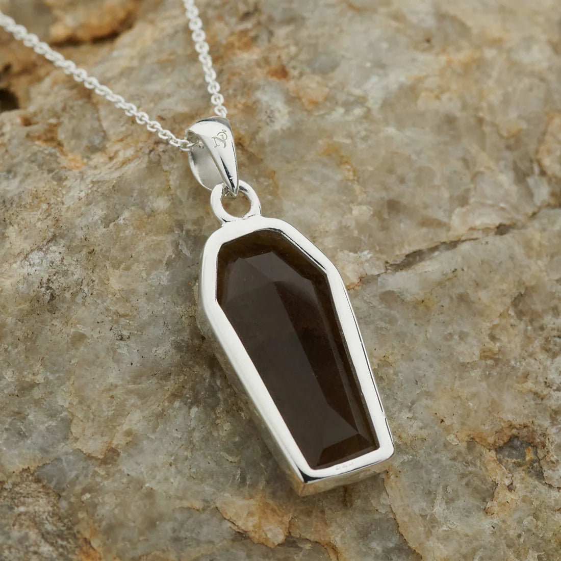 Smokey Quartz Sterling Silver Coffin Pendant