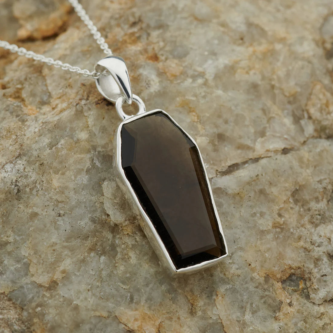 Smokey Quartz Sterling Silver Coffin Pendant