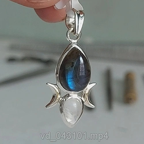 Triple Goddess Sterling Pendant - Labradorite & Moonstone