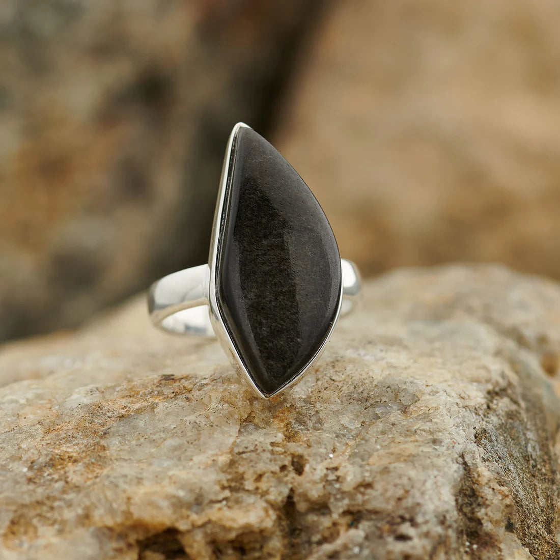 Silver Sheen Obsidian Sterling Silver Ring - Cast a Stone