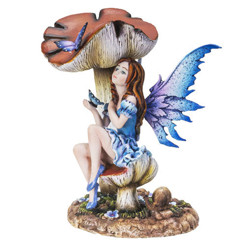Sweet Little Fairy Holding a Butterfly Statue 7"