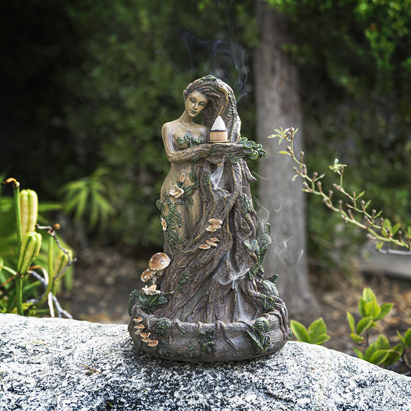 Nymph Tree Goddess Backflow Burner – Woodland Spirit Incense Holder | Cold Cast Resin Decor