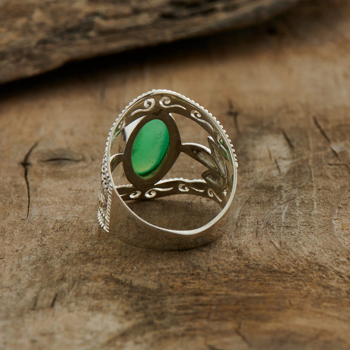 Chrysoprase Leaf Ring | Sterling Silver Healing Crystal Jewelry