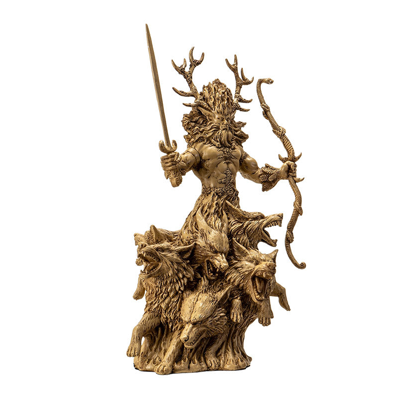 Cernunnos Celtic God Statue – Antlered Guardian of Nature | Hand-Painted Resin with Wolves, Sword & Bow