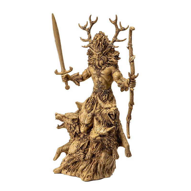 Cernunnos Celtic God Statue – Antlered Guardian of Nature | Hand-Painted Resin with Wolves, Sword & Bow