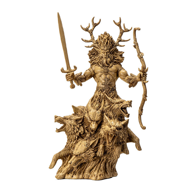 Cernunnos Celtic God Statue – Antlered Guardian of Nature | Hand-Painted Resin with Wolves, Sword & Bow