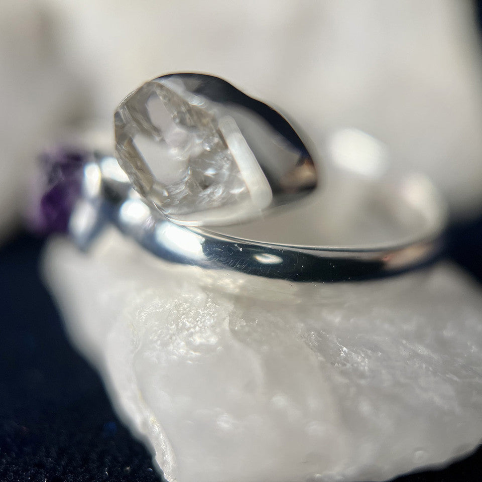 Amethyst With Herkimer Diamond Sterling Silver Ring