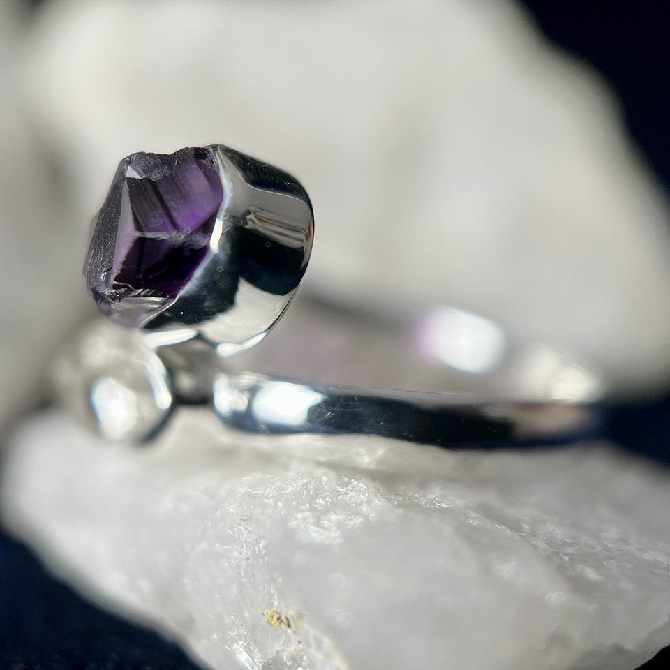 Amethyst With Herkimer Diamond Sterling Silver Ring