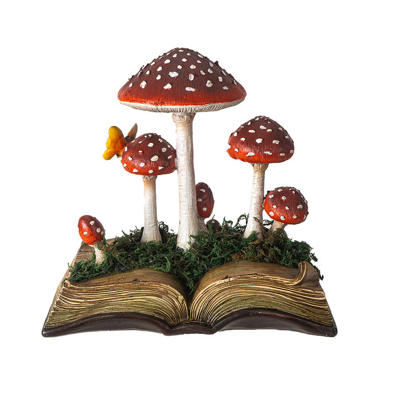Mushrooms on Book Statue – Whimsical Fairy Garden Décor