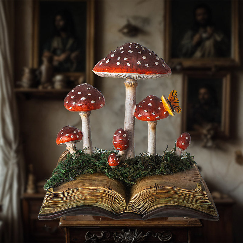 Mushrooms on Book Statue – Whimsical Fairy Garden Décor