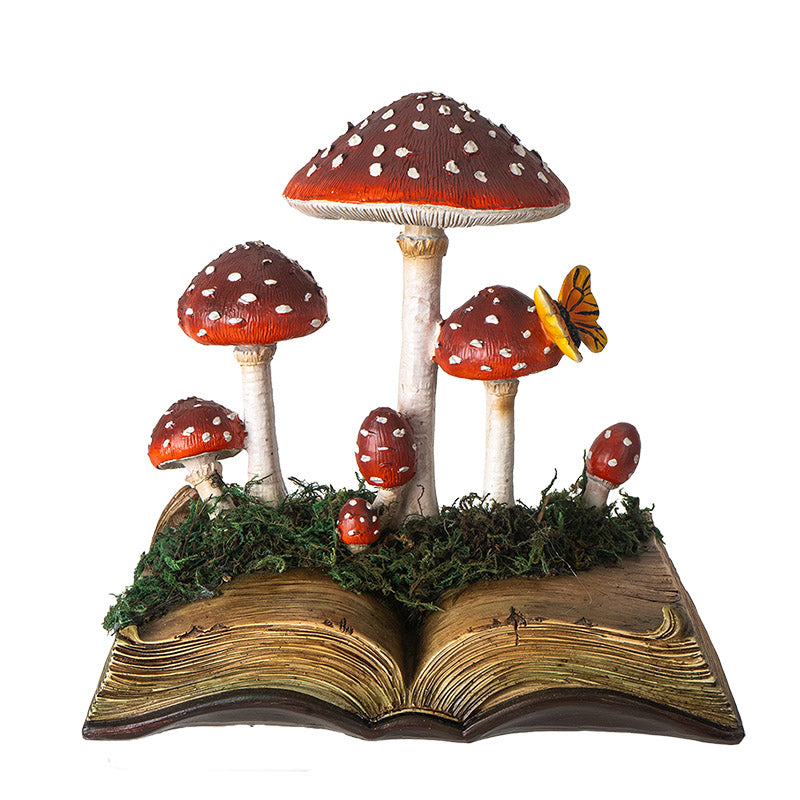 Mushrooms on Book Statue – Whimsical Fairy Garden Décor