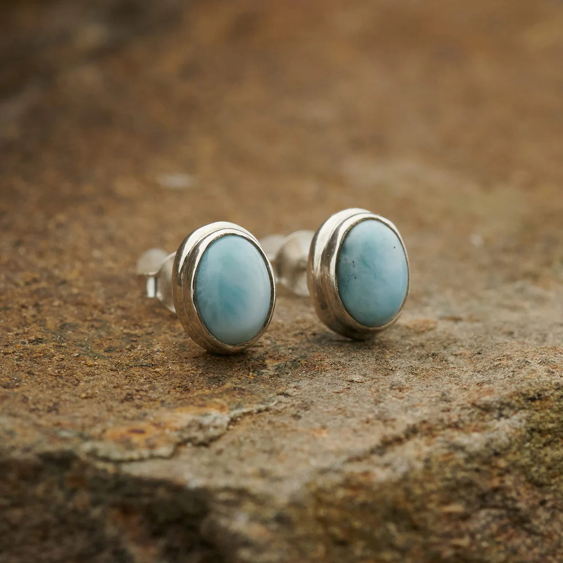 Larimar Sterling Silver Stud Earrings