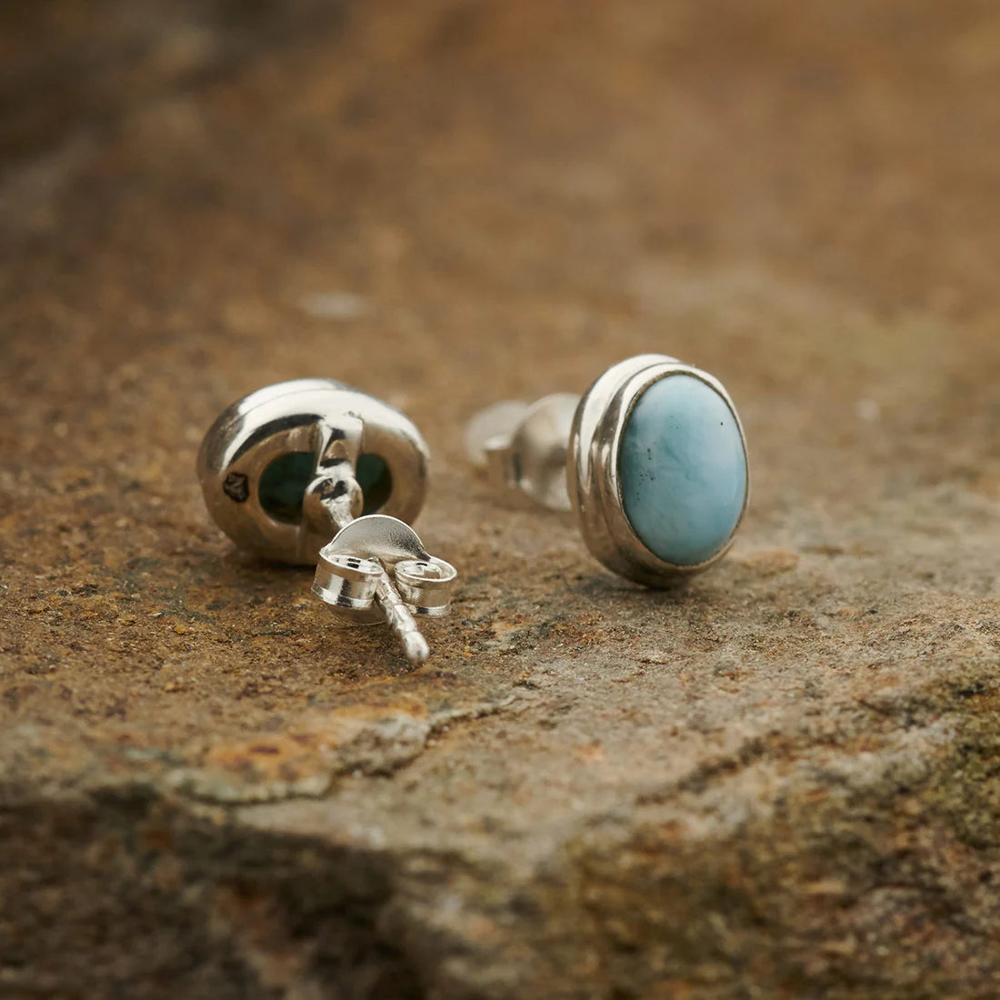 Larimar Sterling Silver Stud Earrings