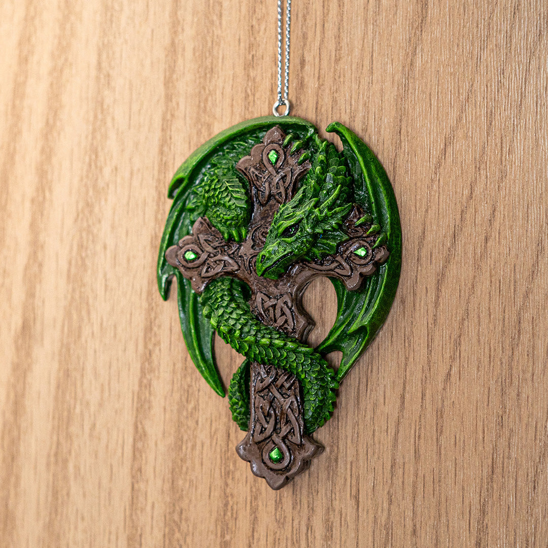 Woodland Guardian Dragon Ornament 🐉 Anne Stokes Green Dragon on Celtic Cross