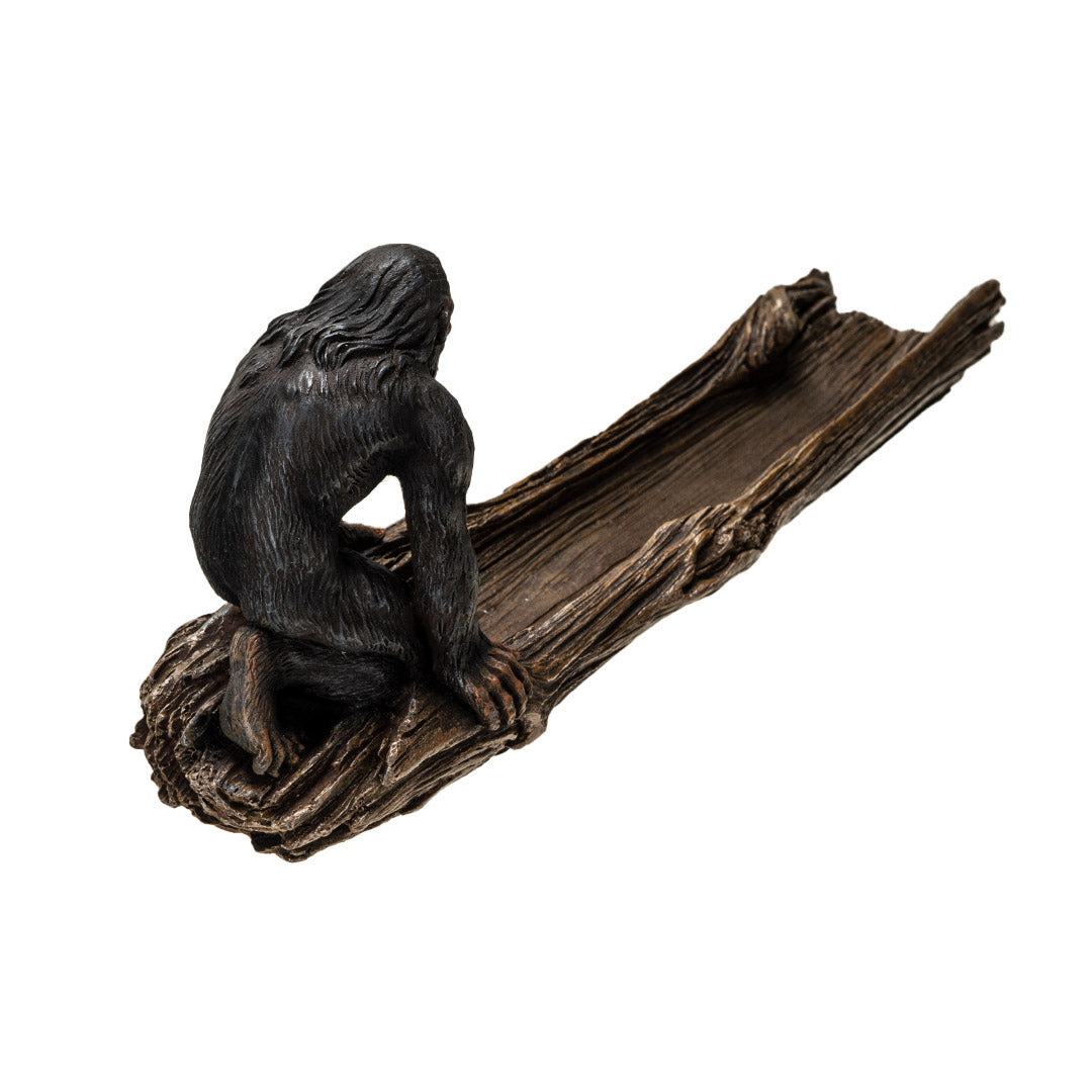 Bigfoot on Log Incense Burner 🖤 10.4" for Smudging & Incense