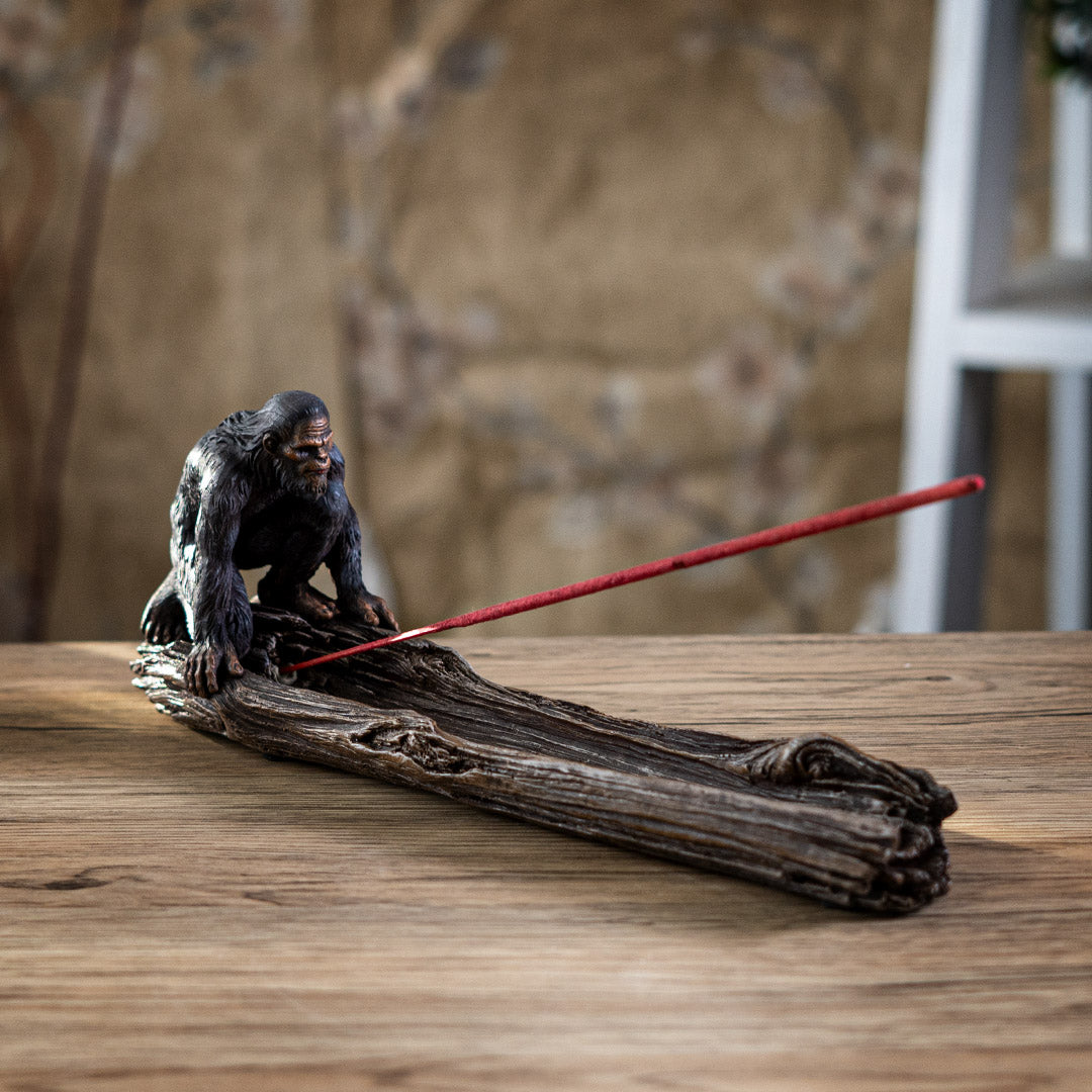 Bigfoot on Log Incense Burner 🖤 10.4" for Smudging & Incense