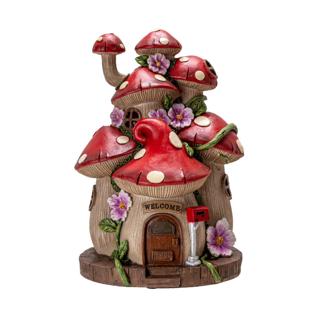 Whimsical Toadstool Mushroom House | 6.9" Resin Fairy Home with LED