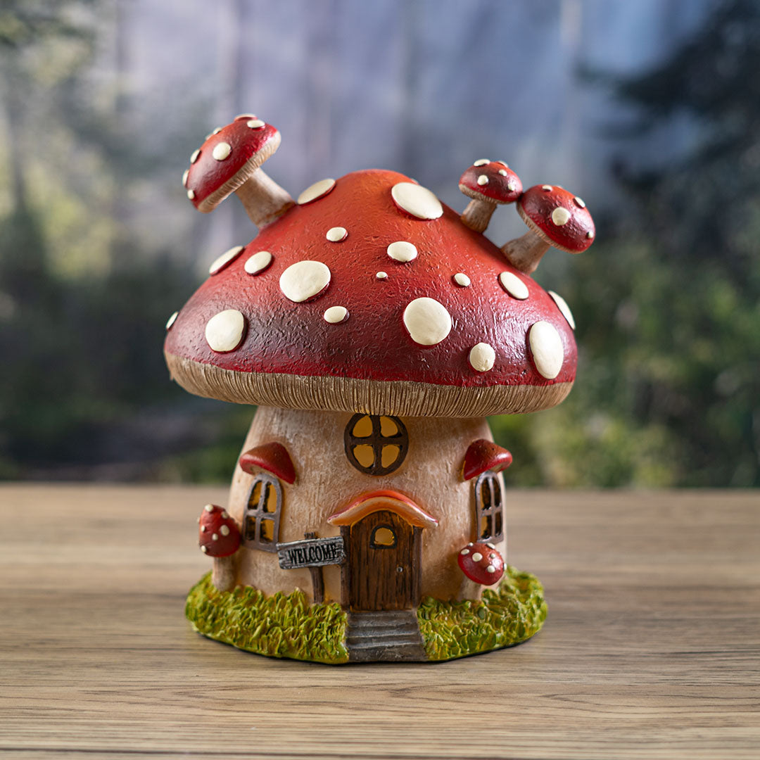 Toadstool Mushroom House w/ LED – Whimsical Fairy Garden Light