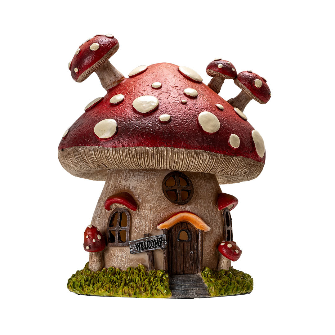 Toadstool Mushroom House w/ LED – Whimsical Fairy Garden Light
