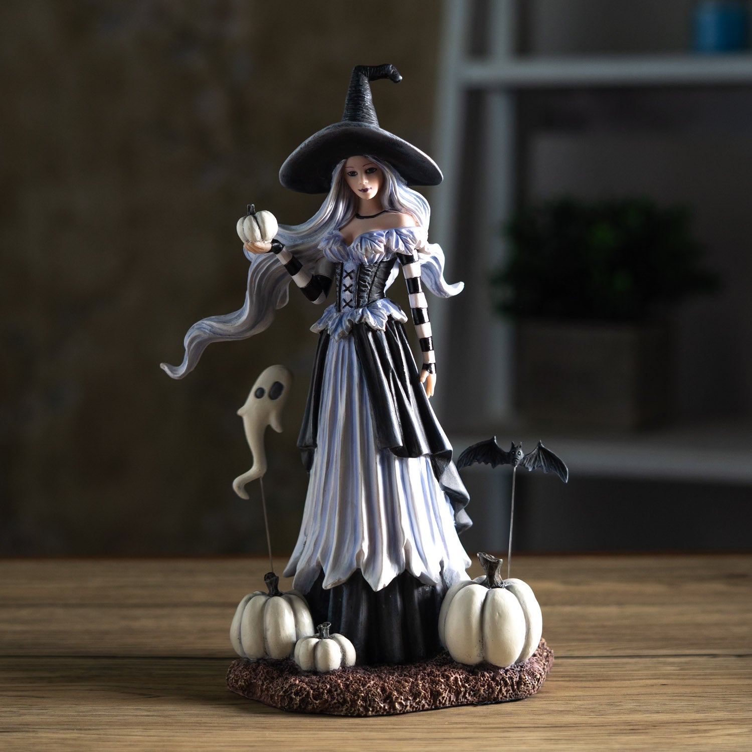 Ghost Pumpkin Witch Statue with Ghost & Bat Companions by Amy Brown