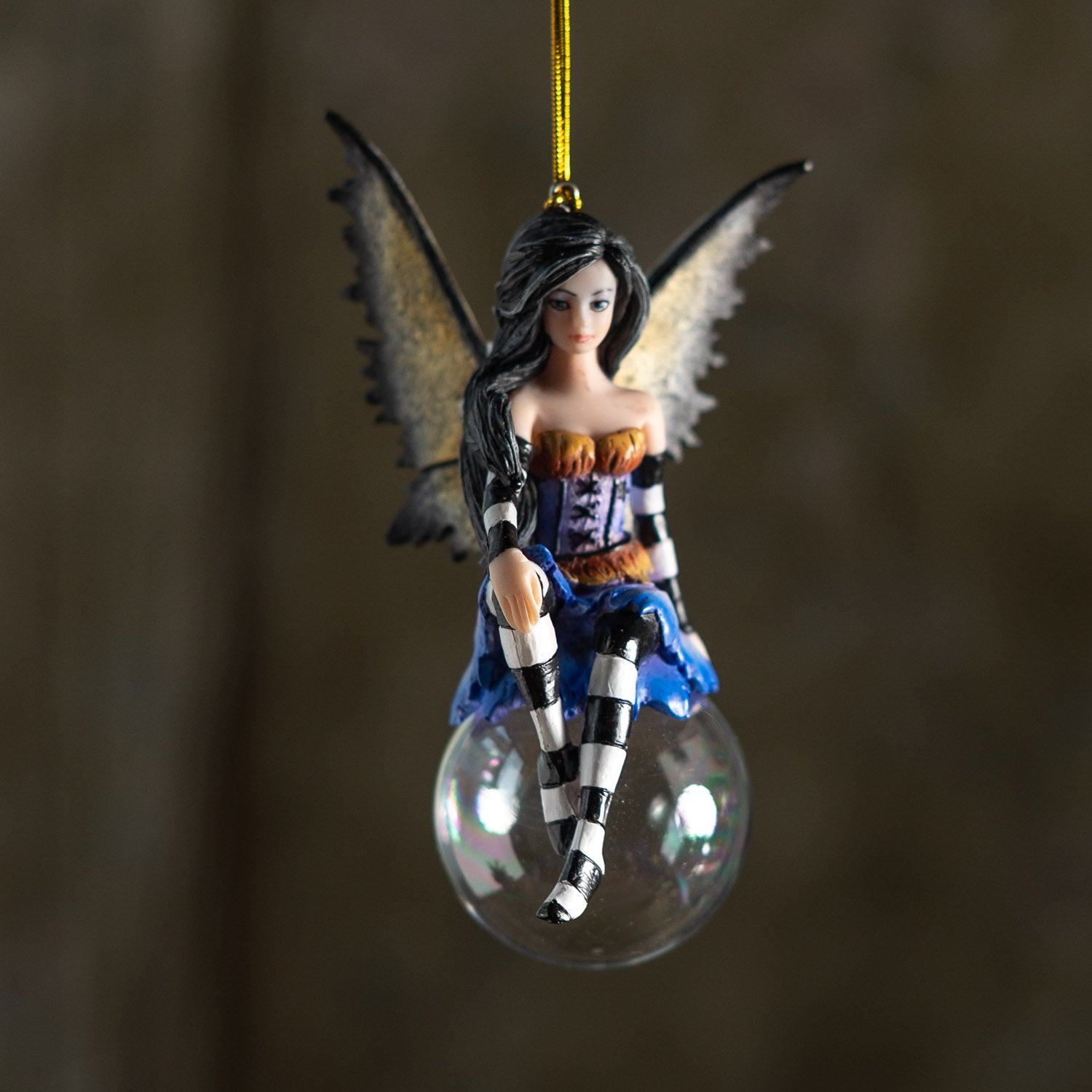 Evangeline Bubble Rider Fairy Ornament by Amy Brown – Whimsical Fantasy Resin & Glass Hanging Décor