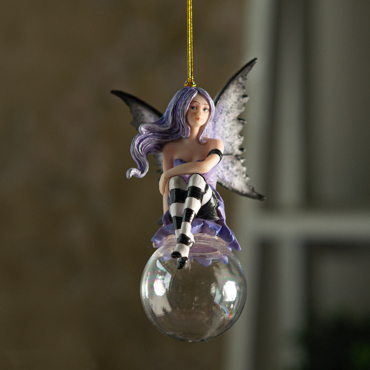 Lissette Bubble Rider Fairy Ornament by Amy Brown – Whimsical Fantasy Resin & Glass Hanging Décor
