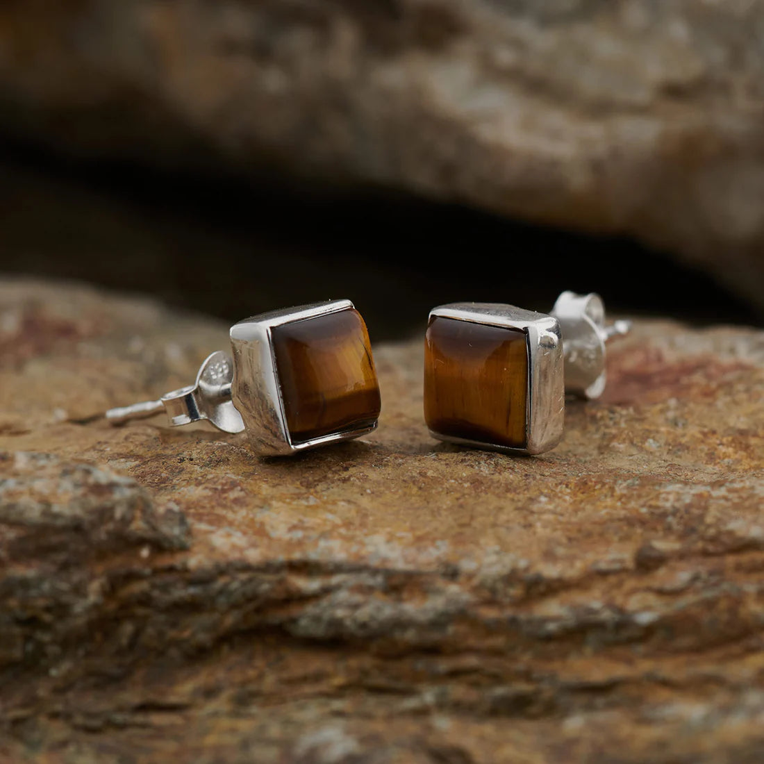 Tiger Eye Sterling Silver Stud Earrings
