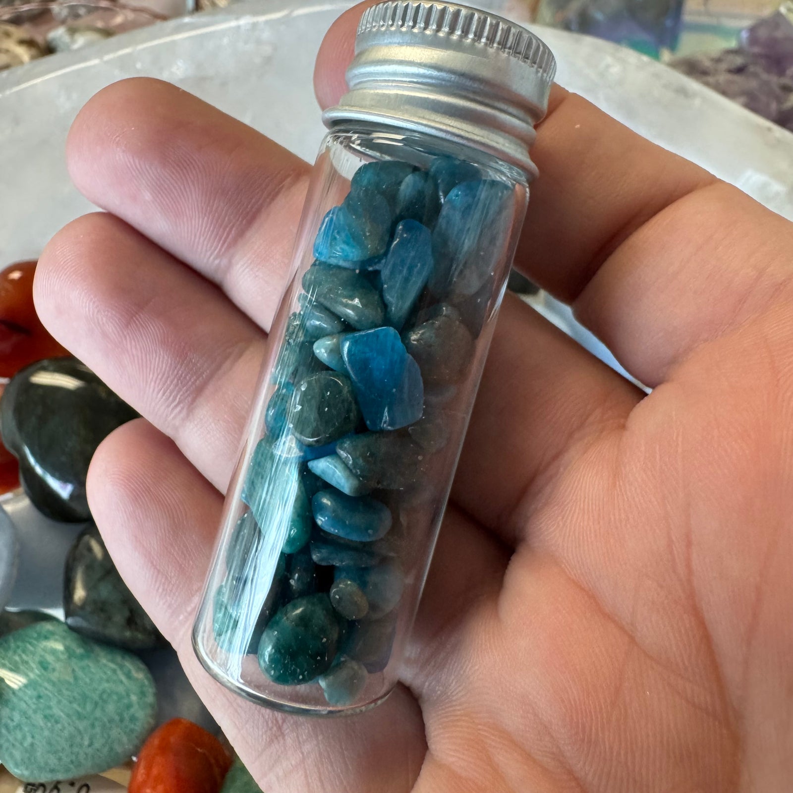 Cast a Stone Gemstone Chips in Glass Bottle | 1.5” Assorted Crystals for Altar, Crafts & Gifts