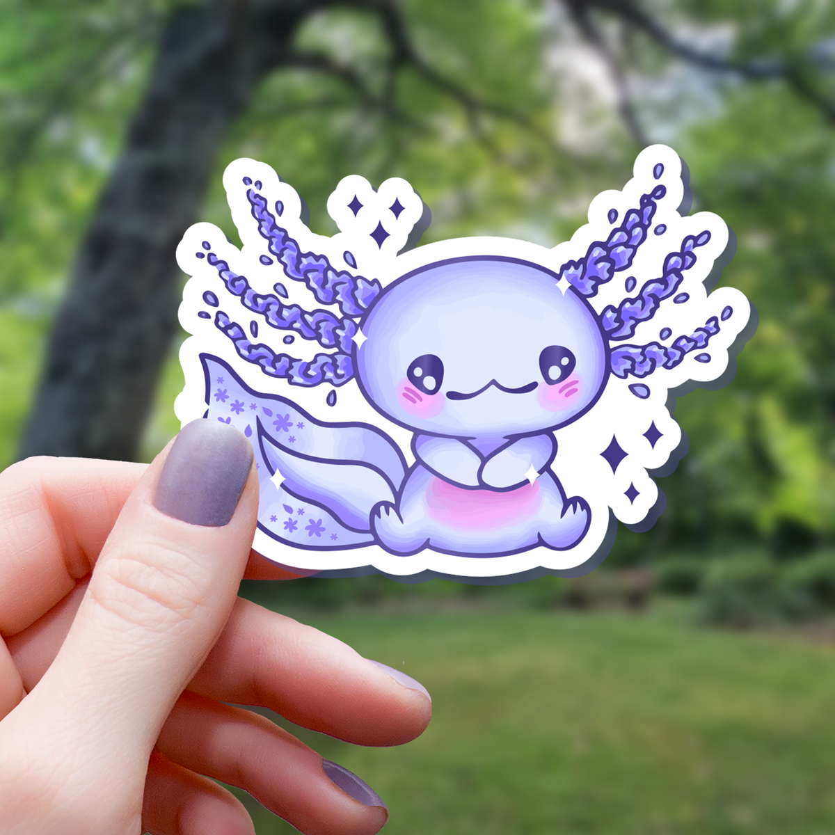 Kawaii Blue Sitting Axolotl Sticker - 3&quot;