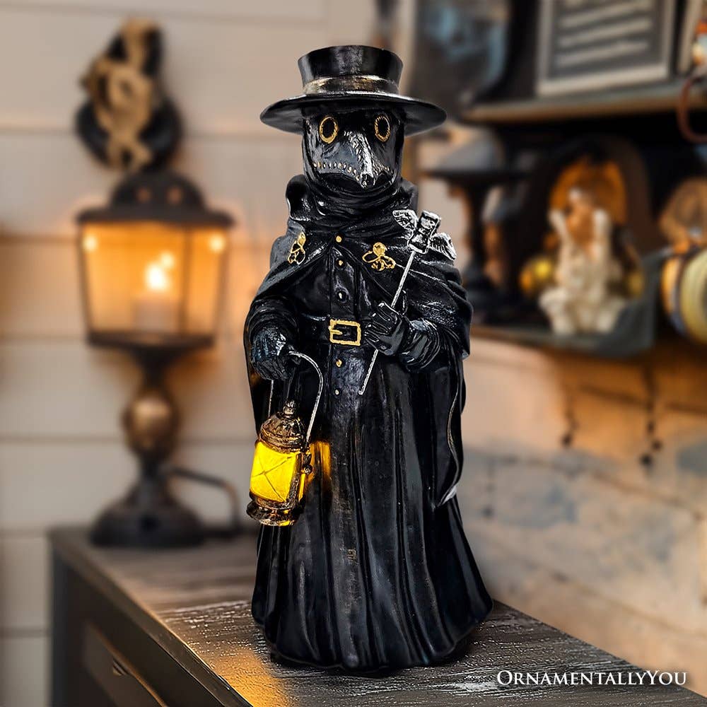 Plague Doctor Creepy Home Figurine, 8" LED Haunted Halloween