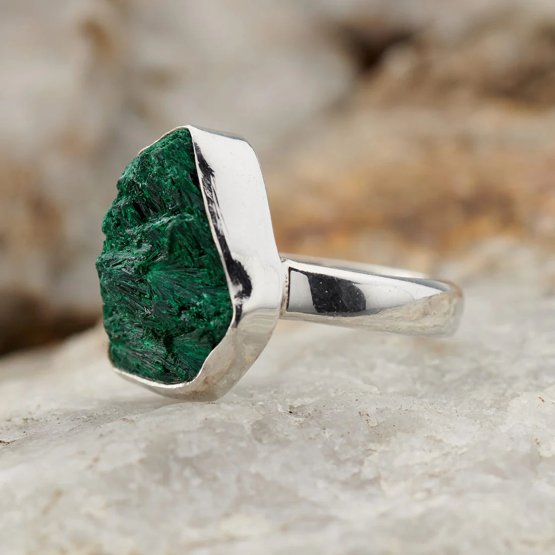 Malachite Druzy Ring In Sterling Silver