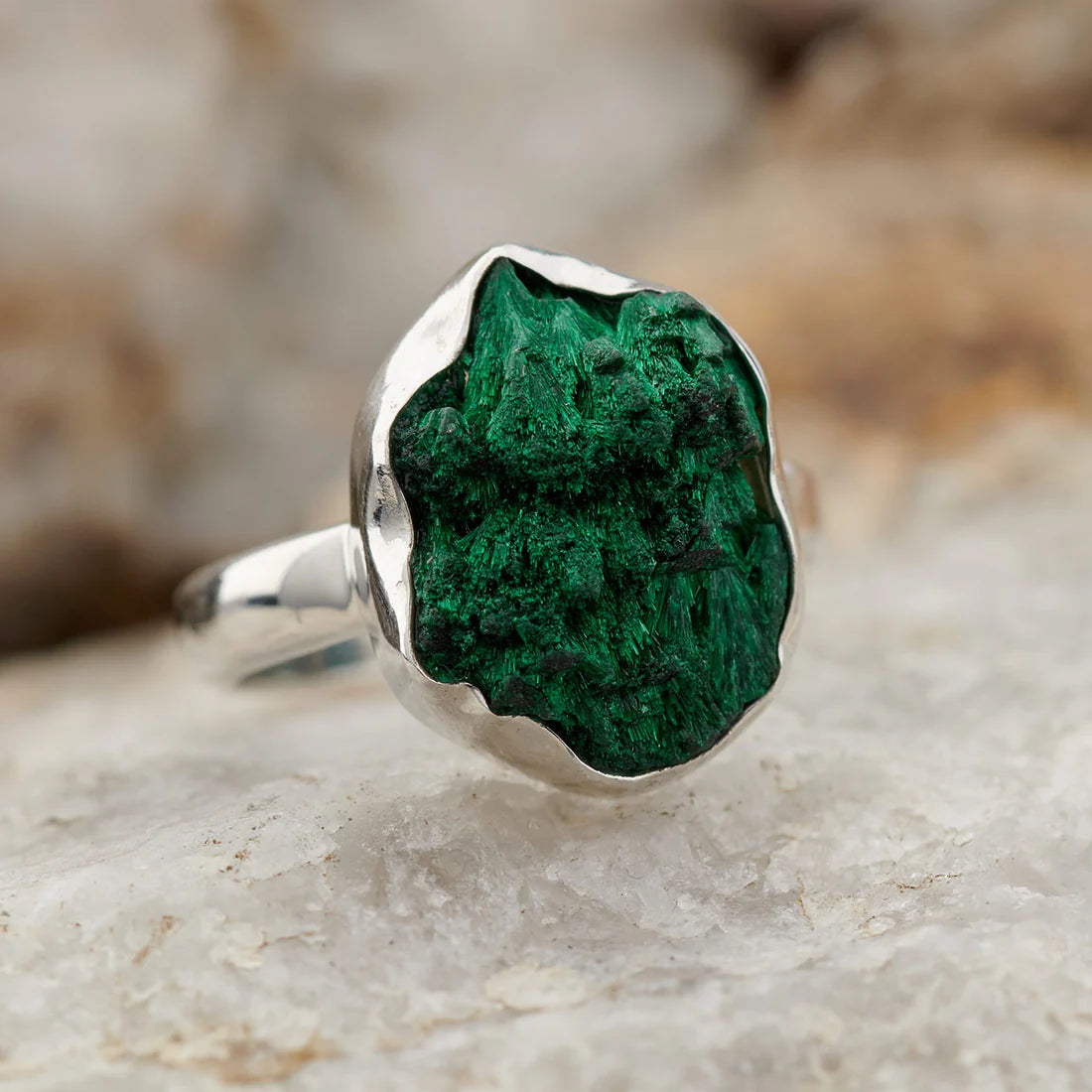 Malachite Druzy Ring In Sterling Silver