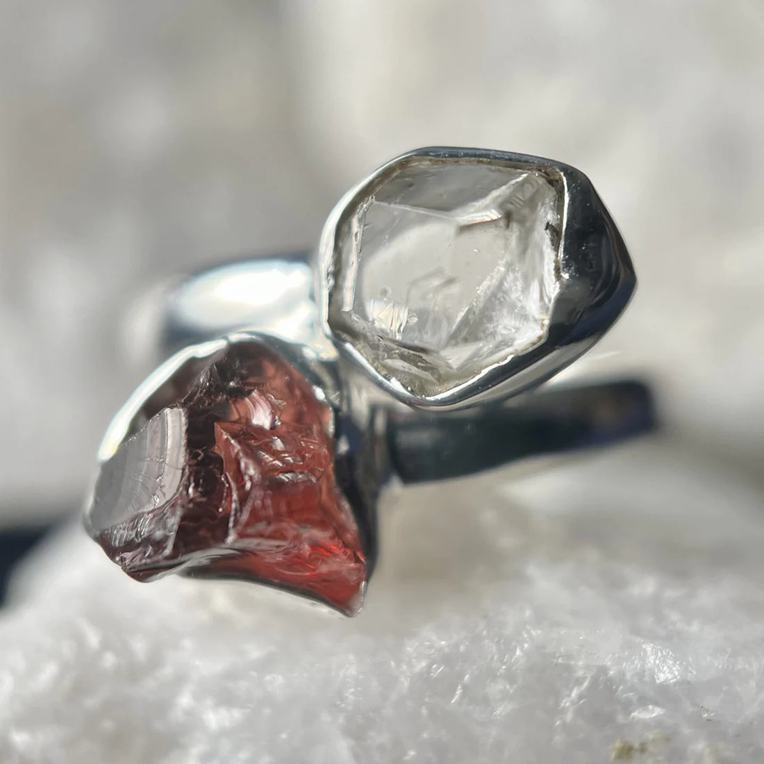 Garnet With Herkimer Diamond Sterling Silver Ring