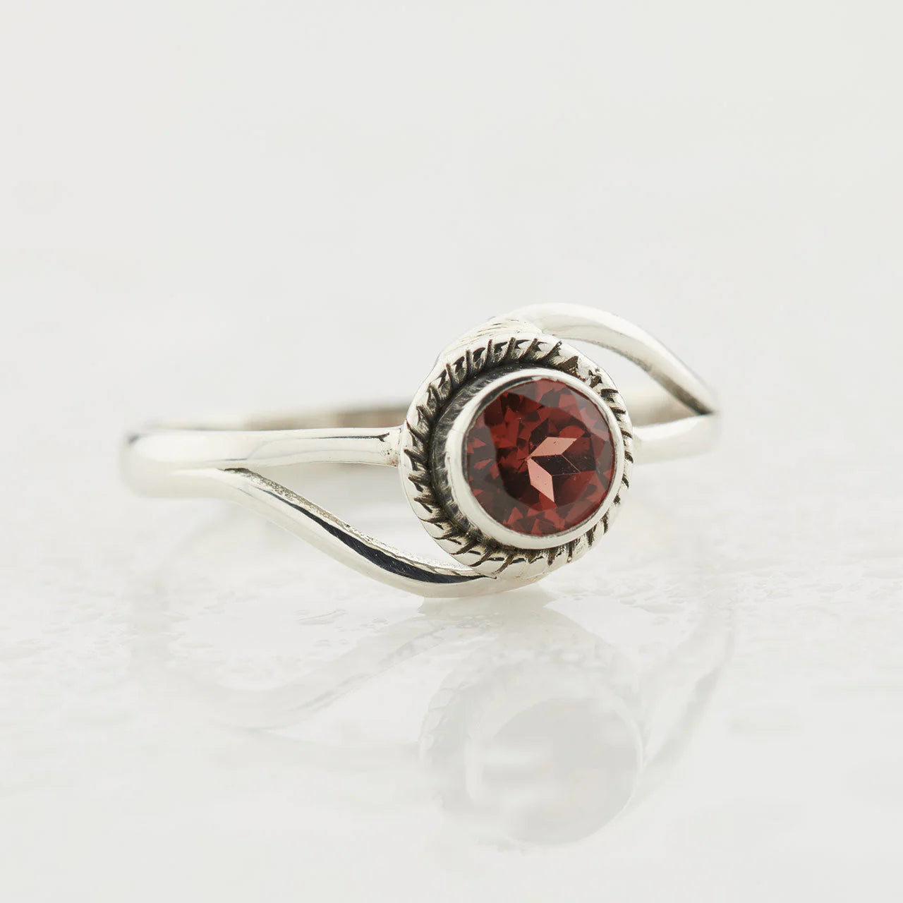 Garnet Sterling Silver Infinity Ring