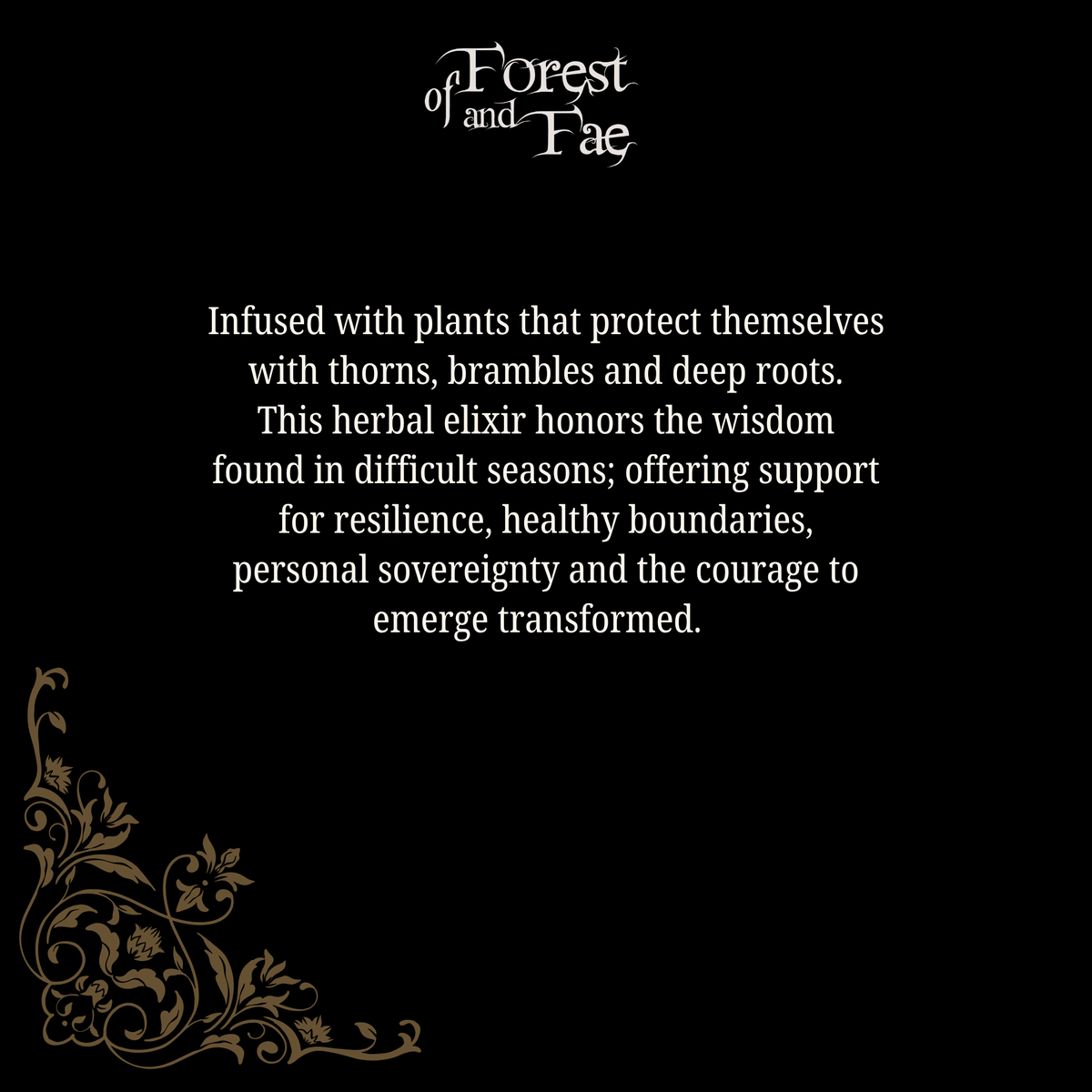 Forest and Fae text card describing the Underworld elixir made with thorny plants