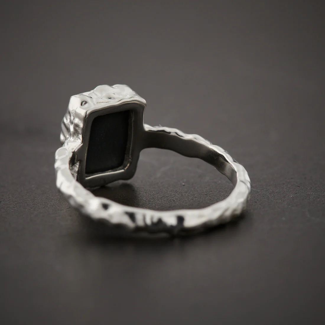 Black Onyx Sterling Silver Rec Drip Ring