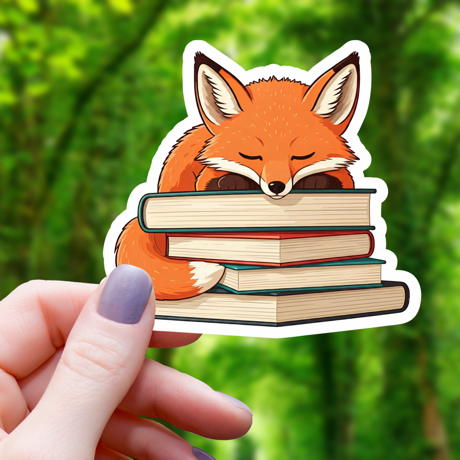 Fox Sleeping on Pile of Books Sticker- 3"