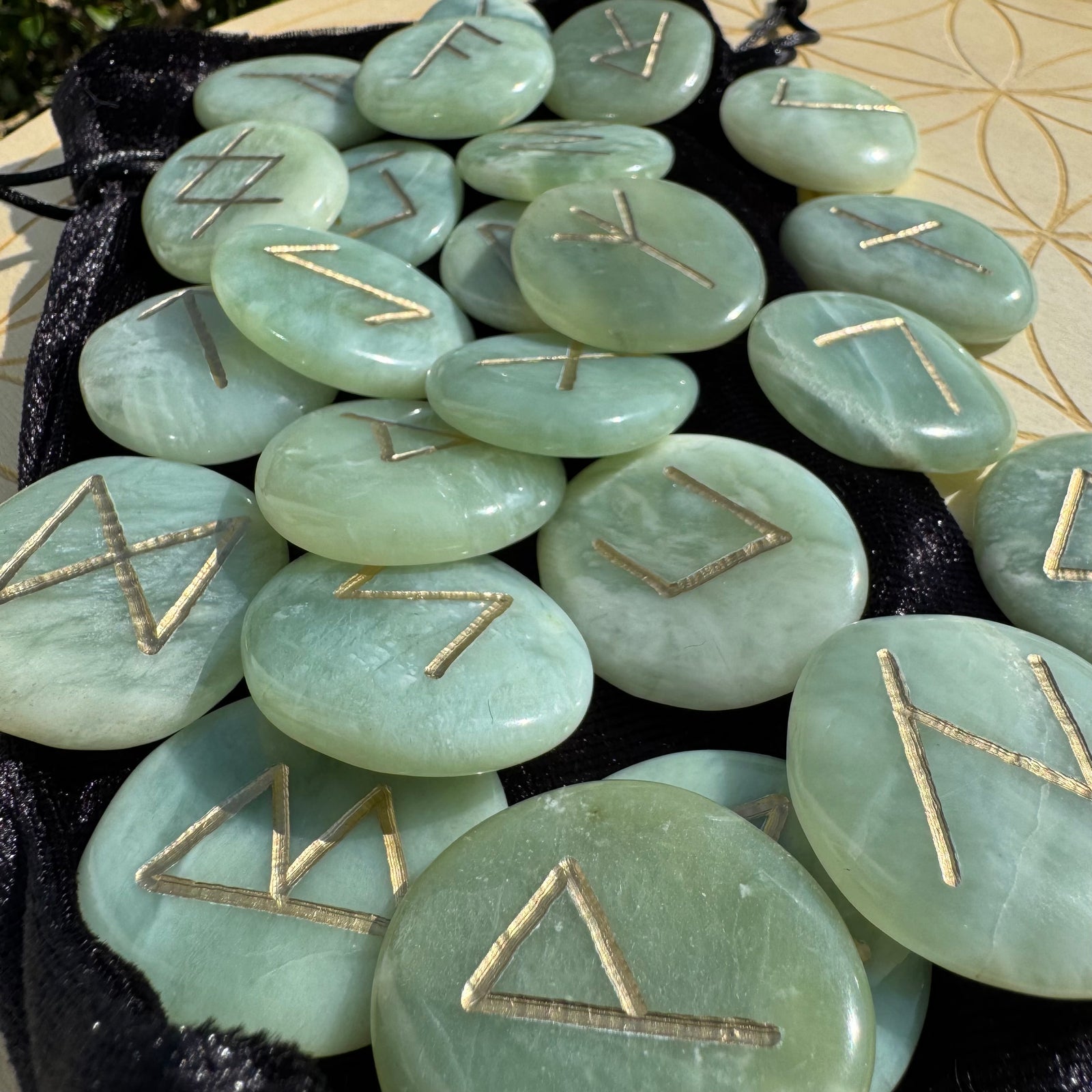 Green Jade Futhark Runes Set of 25
