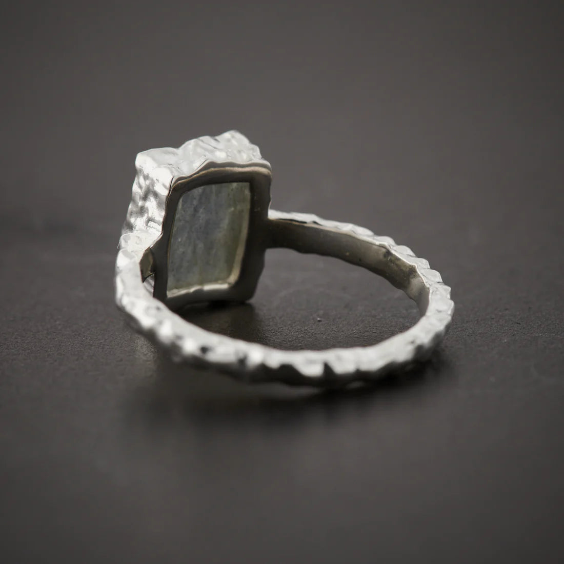 Labradorite Rectangle Ring | Sterling Silver Hammered Finish Magic