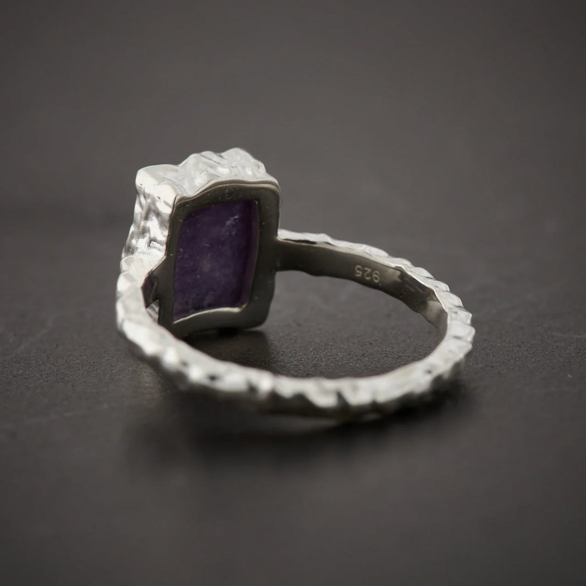 Lepidolite Sterling Silver Rectangle Hammered Finish Ring