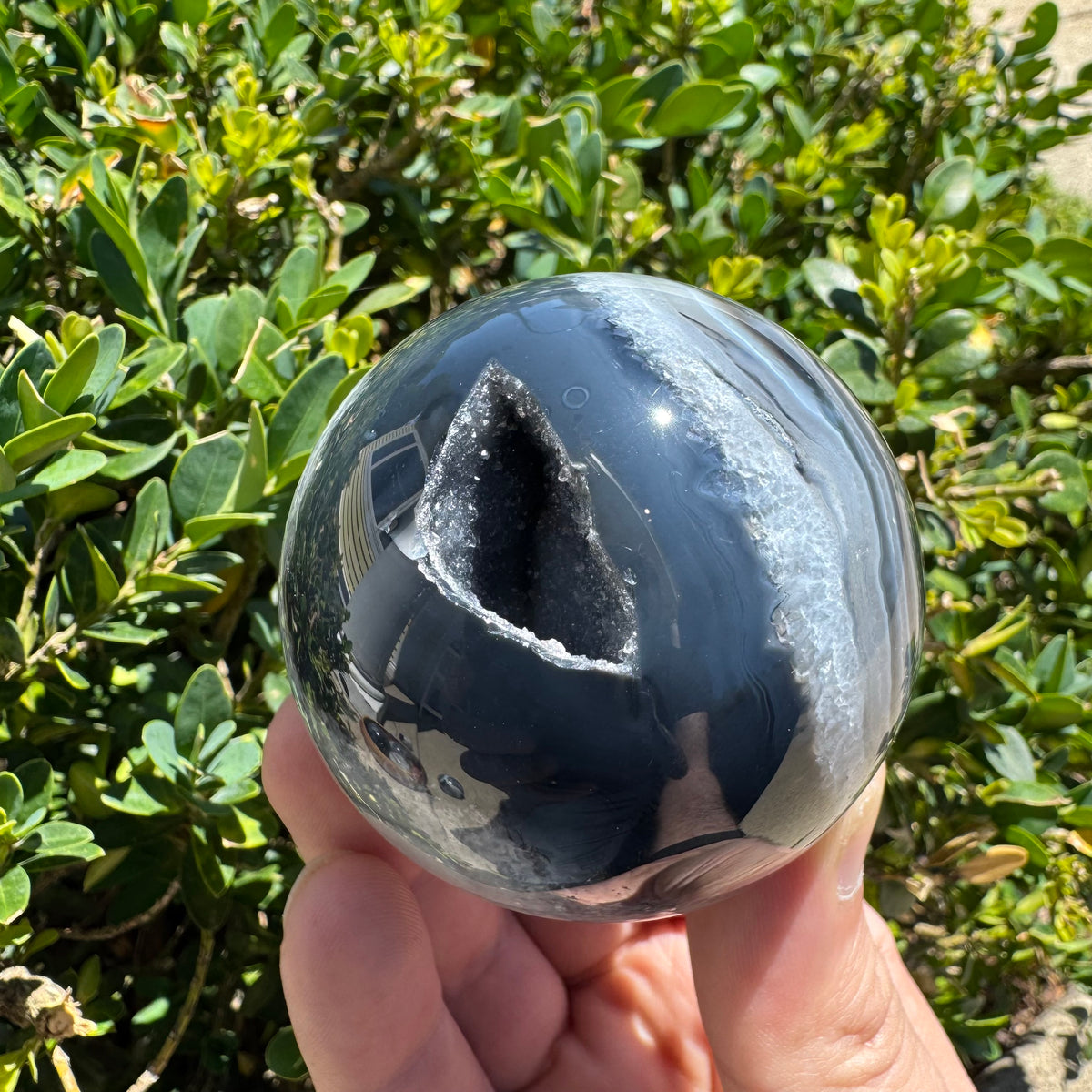 Natural Druzy Onyx Sphere Polished Crystal with Druzy Pockets