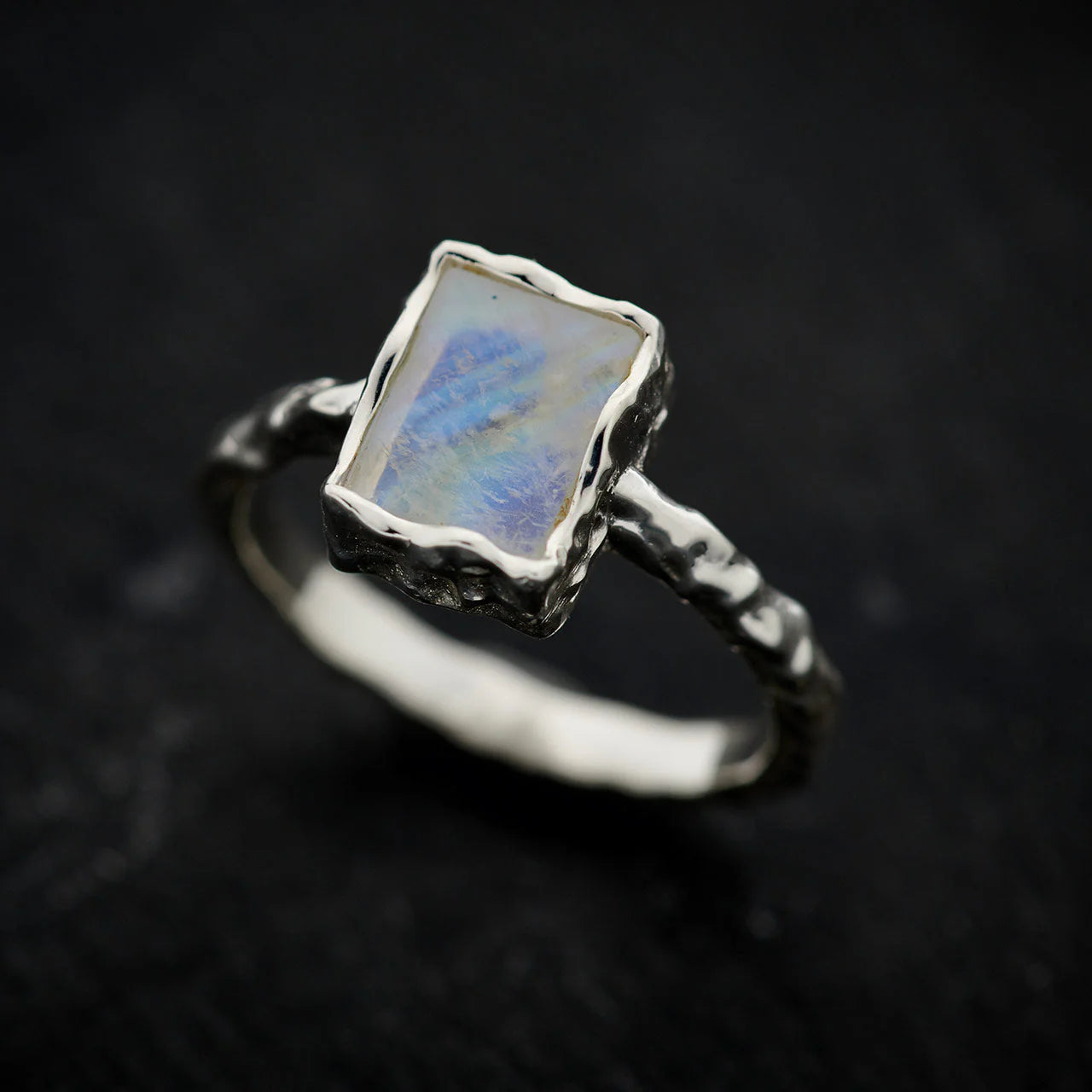 Moonstone Sterling Silver Hammered Finish Ring