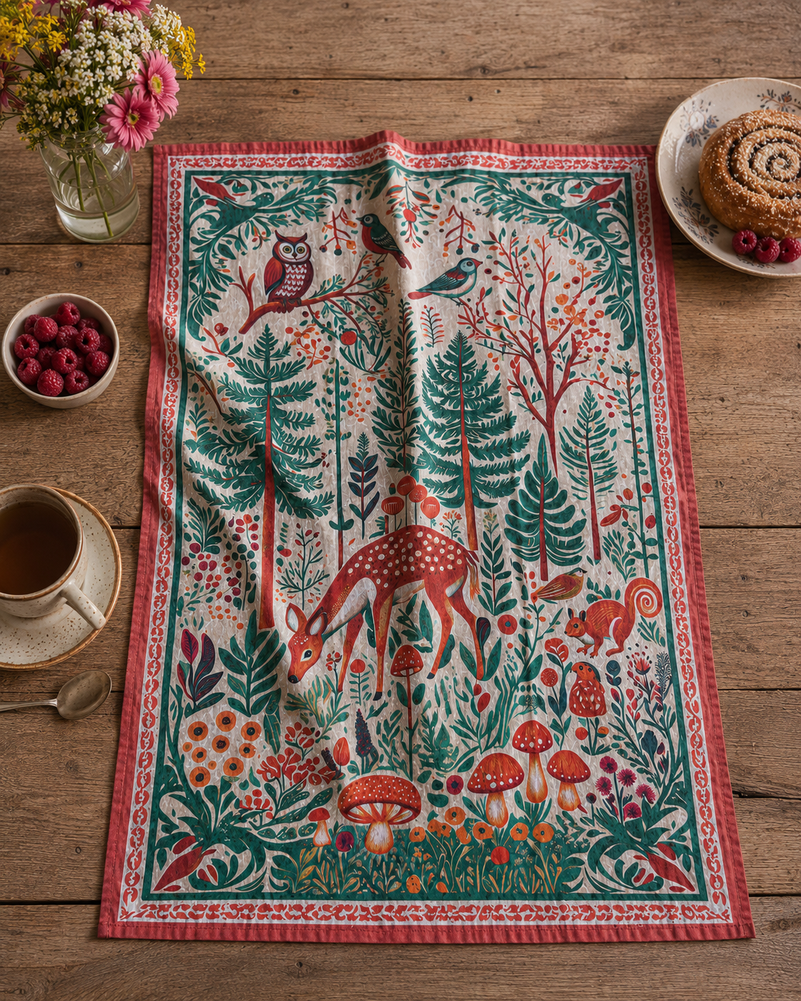 Tea Towel Folk Forest Art