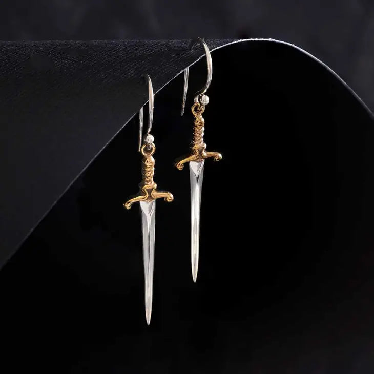 Sterling Silver Sword Dangle Earrings 38x10mm