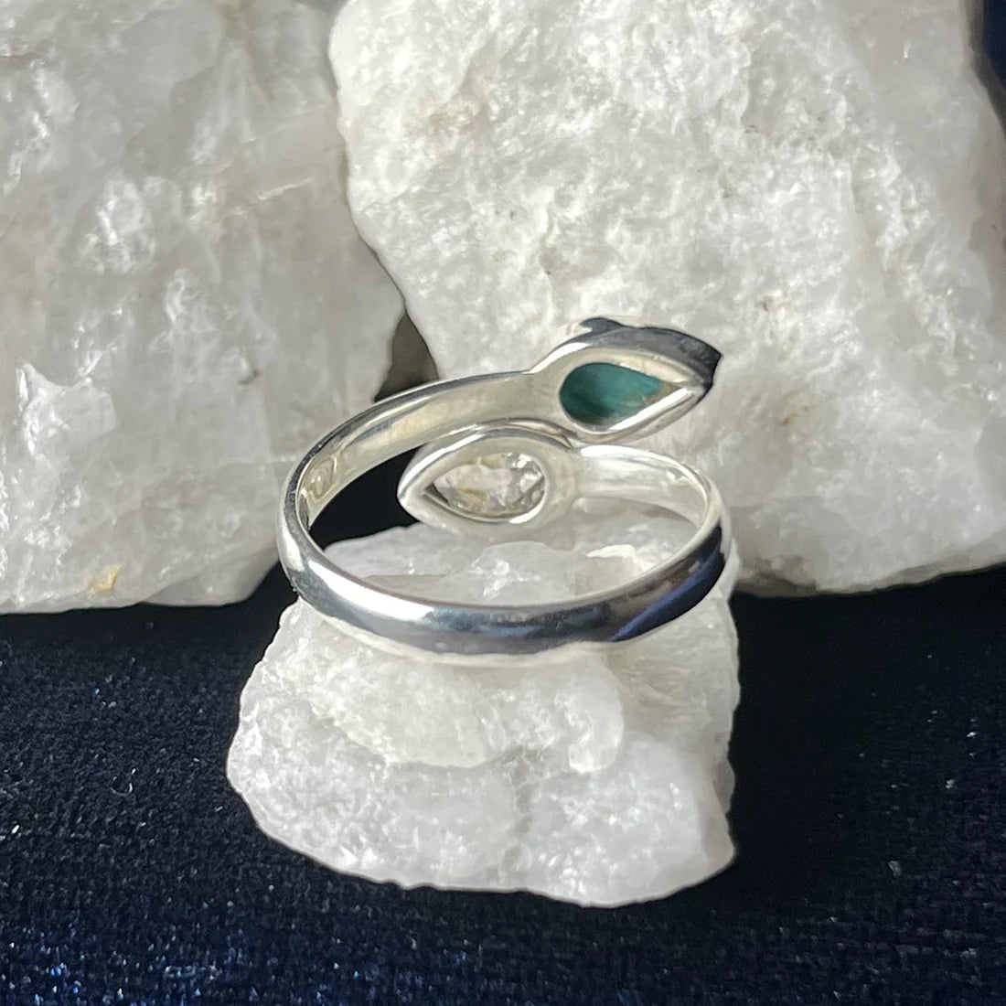 Chrysocolla with Herkimer Diamond Sterling Silver Ring